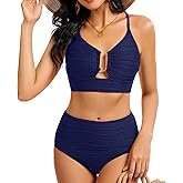 Zaverse Womens High Waisted Textured Bikini Sets 2 Piece U-Wire Cutout Swimsuit 2025 Summer Beach Swim Bathing Suit