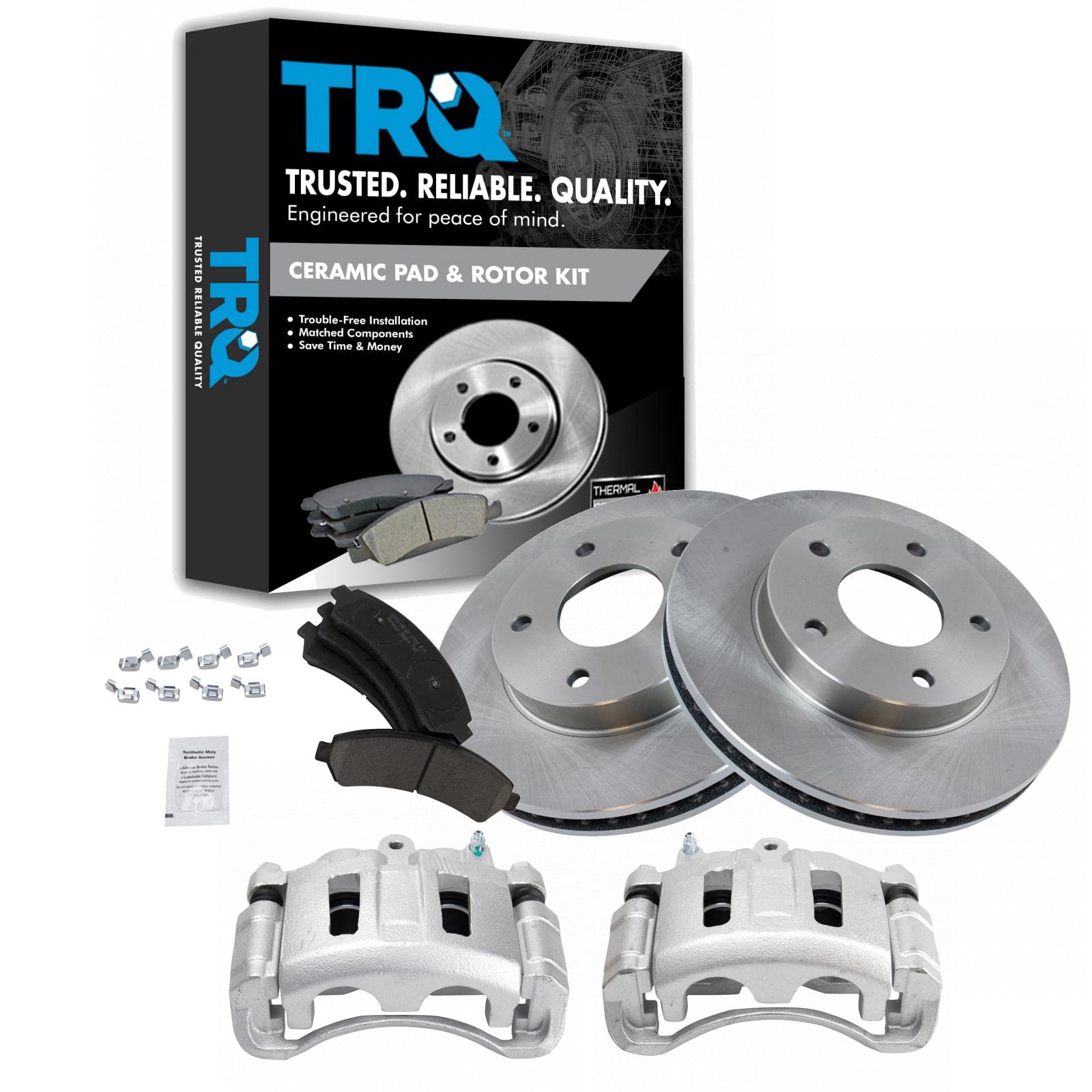 Photo 1 of TRQ Front Ceramic Brake Pads Rotors& Calipers Kit for GM SUV Truck New