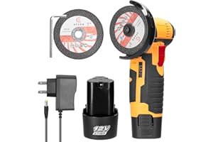 Angle Grinder, Geevorks Mini Angle Grinder 12V 19500RPM, Electric Grinding Tool for Cutting Polishing Ceramic Tile Wood Stone Steel, with 2 Cutting Disc/2PCS 1200mAh Battery