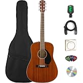 Fender CD-60S Solid Top Dreadnought Acoustic Guitar - All Mahogany Bundle with Gig Bag, Tuner, Strap, Strings, Picks, and Austin Bazaar Instructional DVD