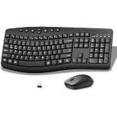 Wireless Keyboard and Mouse Combo, 2.4G Quiet Ergonomic Curved Keys(Black) | Full Size Ergonomic Curved Keyboard, 3-Level DPI Adjustable Silent Mouse for Windows,Mac OS,Desktop/Laptop/Office and Home