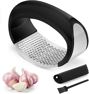 Knoblauchpresse Set - 304 Lebensmittel Edelstahl Knoblauchpresse Wippe mit ergonomischem Griff, beste arbeitssparende Küchenwerkzeug Knoblauchpresse für Knoblauch und Ingwer, rostfrei, sicher, schnell