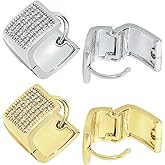 LuReen Hypoallergenic Small Hoop Earrings Iced Out Cubic Zirconia Huggie Cartilage Cuff Earrings for Men Women, 2 Pairs Fashion Luxury 14K Gold Plated Round Circle Earring Hoops 12mm
