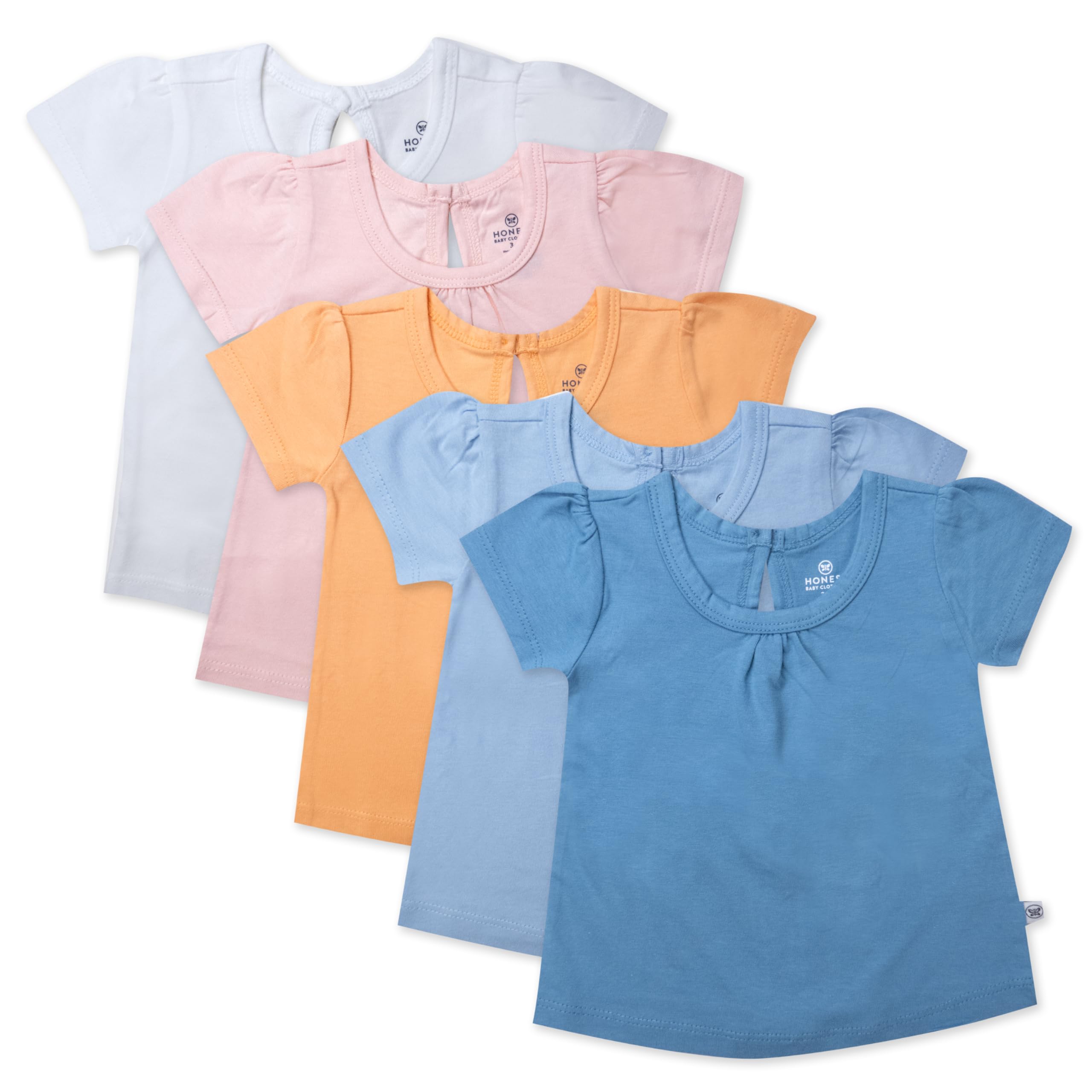 HonestBaby 5 Pack Puff Sleeve T-Shirt, Sunset Beach, 3 Years