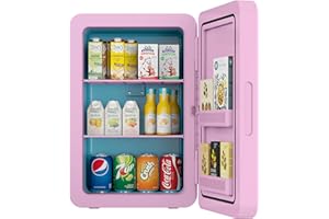 Kikihuose 22L/30Cans Mini Fridge for Bedroom, 12v DC Portable Cooler & Warmer, Mini Refrigerator with Glass Front, for Car Office Desk & Dorm Room Food Beverage Skincare Makeup (Pink)
