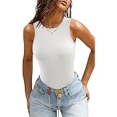 ATHMILE Tank Top Body Suits Women Sexy Crew Neck Racerback Halter Ribbed Sleeveless Bodysuit for Women