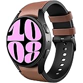 TiMOVO No Gap Leather Hybrid Silicone Band Compatible with Galaxy Watch 7 6 5 4 40/44mm, Watch 4 6 Classic 47 43 42mm, Watch 5 Pro 45mm, 20mm Quick Release Genuine Straps for Women Men, Brown