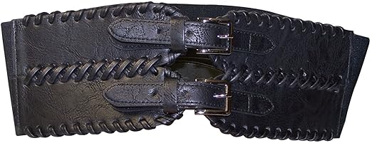 Fronhofer breiter Taillengürtel 10 cm PU Lederoptik Flechtung am Vorderteil Stretchgürtel Einheitsgröße,