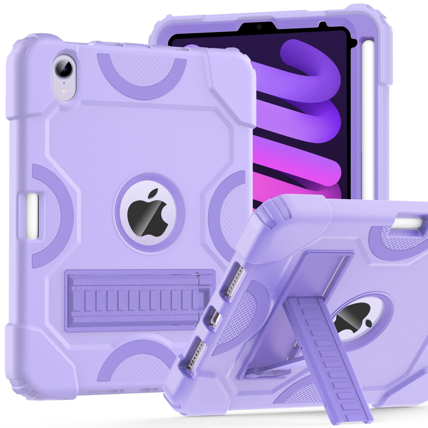 Photo 1 of Cantis Case for iPad mini 7 A17 Pro 2024/ iPad mini 6 2021 8.3 Inch, Heavy Duty Shockproof Cover for iPad mini 7th/ 6th Generation 8.3" with Pencil Holder, Purple+Purple