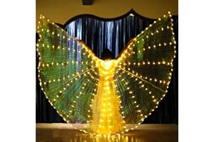 PTMTFYL LED Lsis Wings, Belly Dance Wings, Light Up Colorful LED Butterfly Wings, Glow Angel Dance Wings with Telescopic Stick, Adults Child Performance Clothing Carnival Christmas