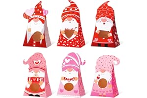 Plauthus 48 Pcs Valentine Candy Boxes with Window (Non-candy)，Heart Gnome Design (6 Designs)，Valentine Party Favors Treat Boxes for Cookie, Candy, Snack, Bakery Boxes