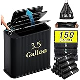 WSBArt Bathroom Trash Can with Lid 13 Liter/ 3.5 Gallon Black Trash Can with Pop-Up Lid Bedroom Trash Can Small Garbage Can with 150 Counts Trash Bags for Small Bathroom Bedroom Office