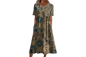 SGASY Womens Boho Floral Print Loose Casual Summer Short Sleeve Long Maxi Dress with Pockets for Wife