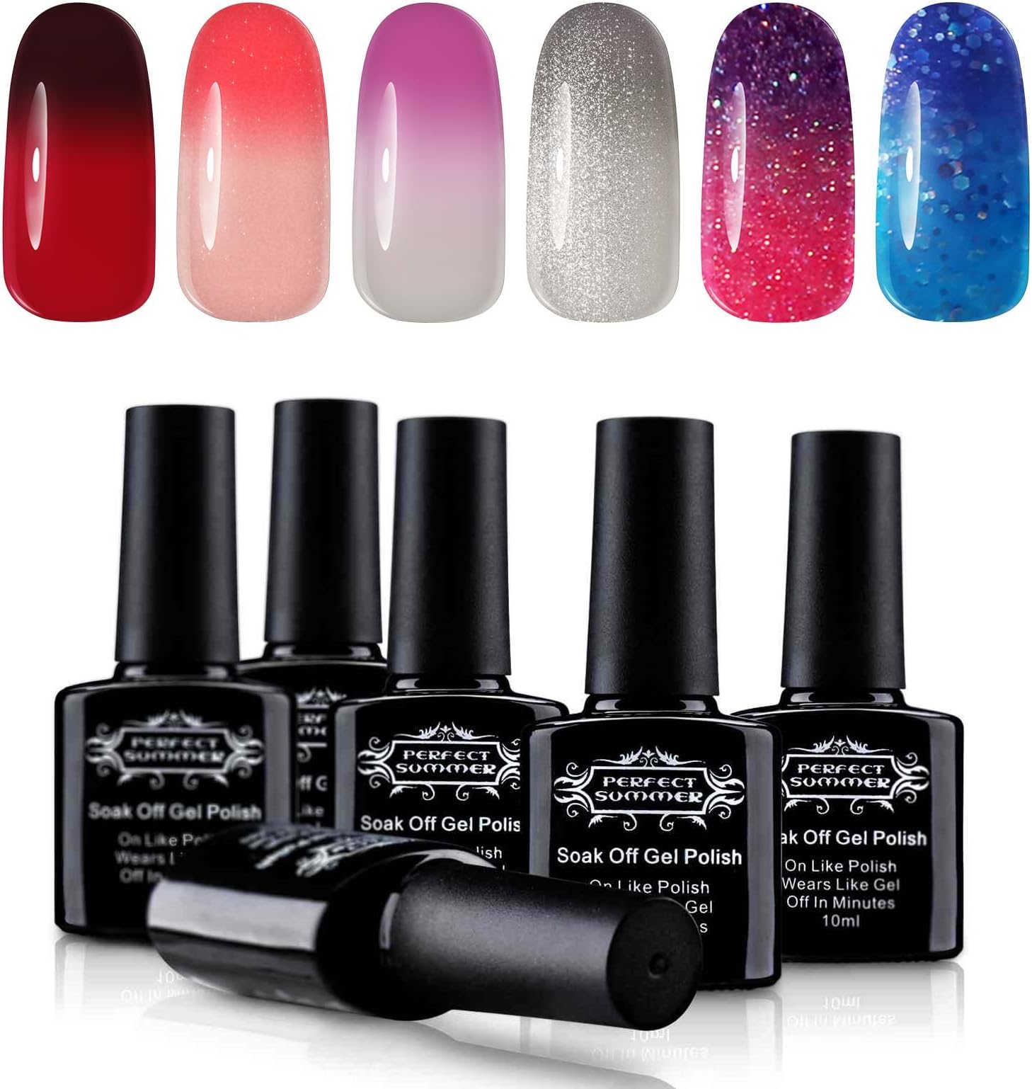 Perfect Summer Temperature Changing Color Gel Nail Polish Soak Off UV LED Gel Varnish Pack of 6PCS Set 20