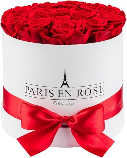 Paris En Rose Rose Box Palais Royal White Flower Box With Red Infinity Roses Flower Box With 13 15 Preserved Flowers Amazon Co Uk Kitchen Home
