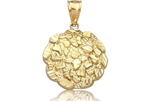 LoveBling 10K Yellow Gold Round Nugget Charm Pendant (1.11" x 0.78")