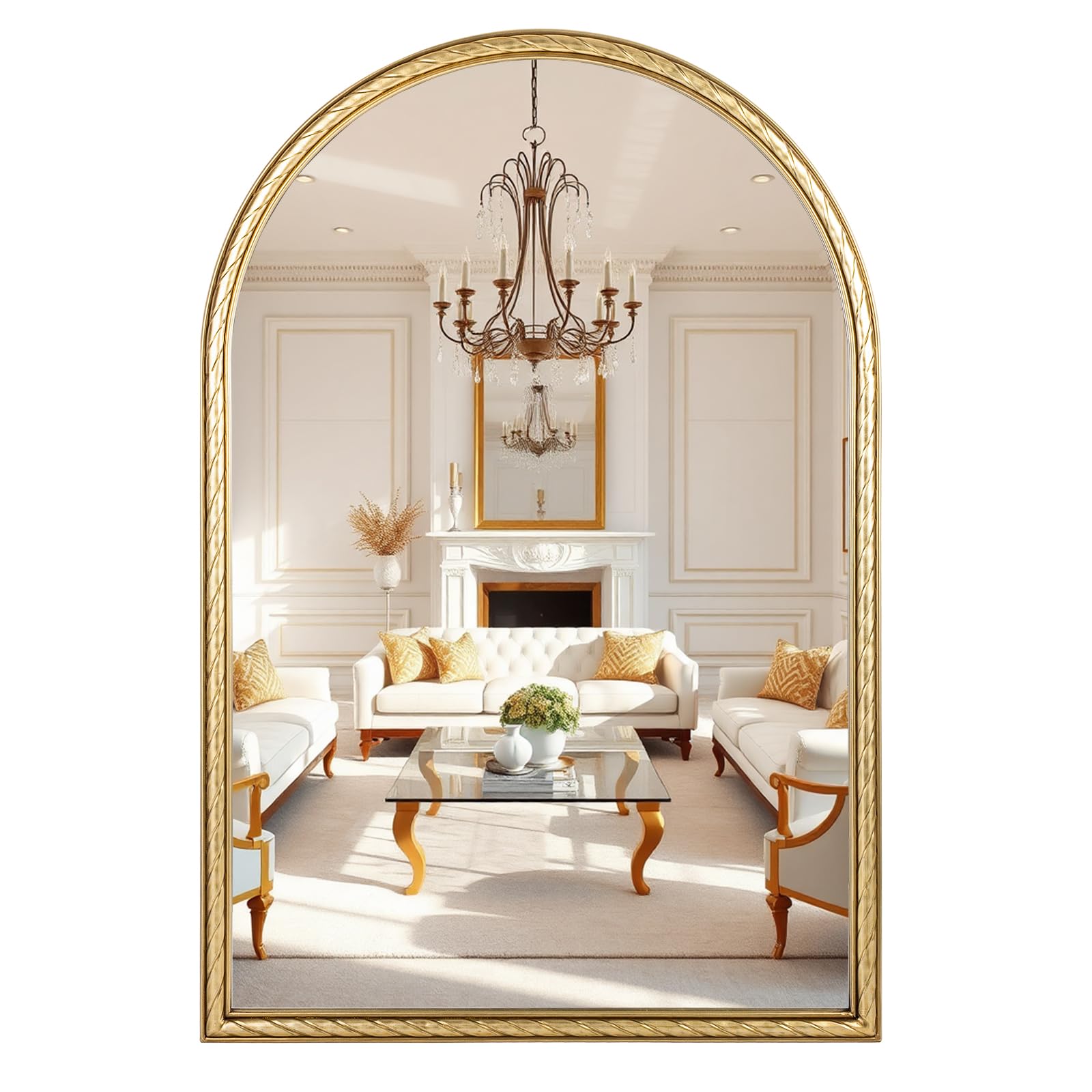 Photo 1 of Varsoul Gold Arch Wall Mirror Mental Frame – 24 * 36in Arch Mirror for Over Sink/Fireplace/Entryway Vanity, Living Room or Event