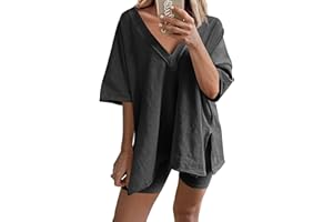 LTSCNRM 2 Piece Outfits for Women Reversible Oversized T Shirt Biker Shorts Sets Workout Tracksuit