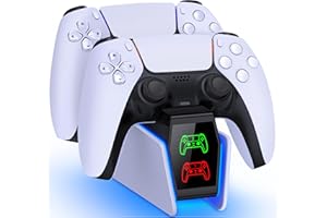 KICKDOT PS5 Controller Charging Station with RGB Lights and Switch, PS5 Controller Accessories PS5 Controller Charger for Edge/Dua-Sense Controller, Dual PS5 Charging Station with Fast Charging Cord