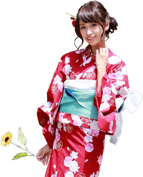 Amazon 浴衣 女 セット 赤地に古典桜 なでしこ ときめき恋浴衣3点セット 浴衣 通販