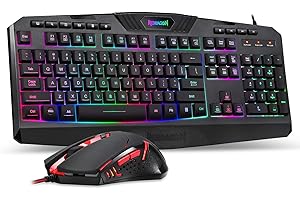 Redragon S101 Wired Gaming Keyboard and Mouse Combo RGB Backlit Gaming Keyboard with Multimedia Keys Wrist Rest and Red Backl