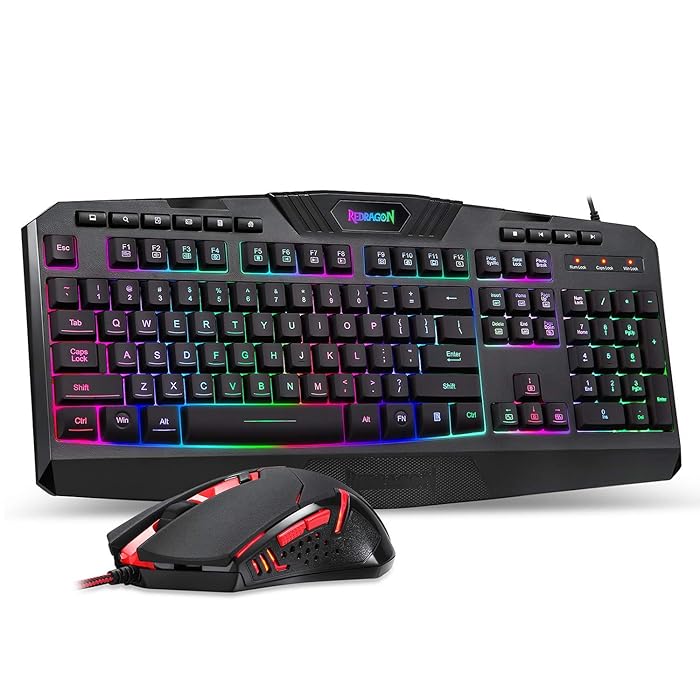 Redragon S101 Gaming Keyboard and Mouse Combo, RGB LED Backlit 104 Keys, Wrist Rest, 6 Button Mouse for Windows PC (Keyboard Mouse Set)