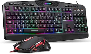 Redragon S101 Wired Gaming Keyboard and Mouse Combo RGB Backlit Gaming Keyboard with Multimedia Keys Wrist Rest and Red Backlit Gaming Mouse 3200 DPI for Windows PC Gamers (Black)