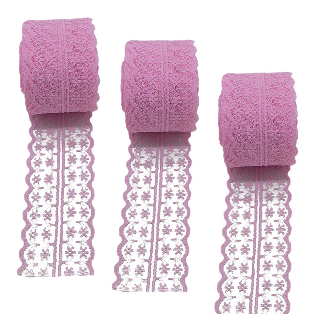 3 Rolls 10 Meters Floral Lace Ribbon Lace Trim Webbing Fabric for DIY Jewelry Making Craft Wedding Accessories Gift Wrapping(Pink)