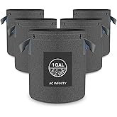 AC Infinity Heavy Duty Fabric Pots, 1 Gallon Aeration Reusable Grow Bags 5-Pack with 500G Thick Nonwoven Fabric and Multi-Purpose Rings, for Low Stress Plant Training Fruits, Vegetables, and Flowers