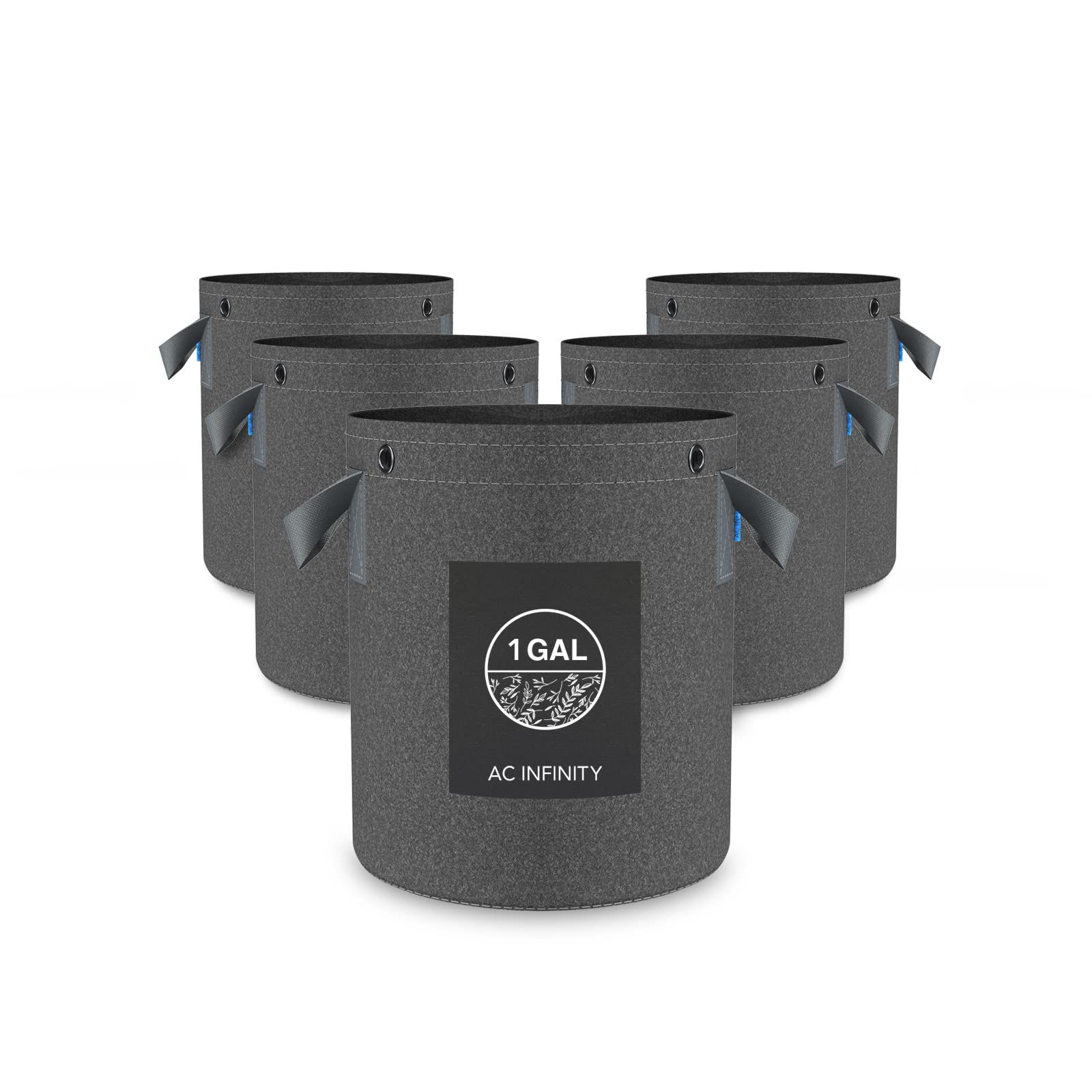 AC Infinity Heavy Duty Fabric Pots, 4 Liter Aeration Reusable Grow Bags 5-Pack 500G Thick Nonwoven Fabric and Multi-Purpose Rings, for Low Stress Plant Training Fruits, Vegetables and Flowers 1 Gallon