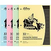 Hilroy Canada Stitched Exercise Book, 7 mm Ruled with Margin, 3-Hole Punched, 32 Pages/16 Sheets, 4-Pack, Assorted Colour Cov