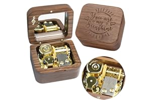 Sinzyo You are My Sunshine Music Box Solid Wood Laser Carving Vintage Gift Musical Boxs for Birthday Valentine's Day Christmas(Musical Note Walnut Box)