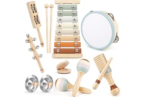 Toddler Musical Instruments, Joyreal Baby Musical Instruments Montessori Wooden Toys for Toddlers3+, Neutral Colors Percussion Instruments Set, Aesthetic Modern Boho Xylophone for Kids Playroom Gifts