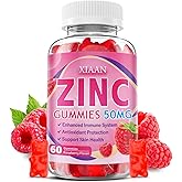 XIAAN Zinc Picolinate Gummies 50mg for Kids & Adults, Chewable Zinc Supplements for Women & Men Supports Immune System & Cellular Health & Antioxidant, Vegan/Sugar-Free, Raspberry Flavor 60 Count