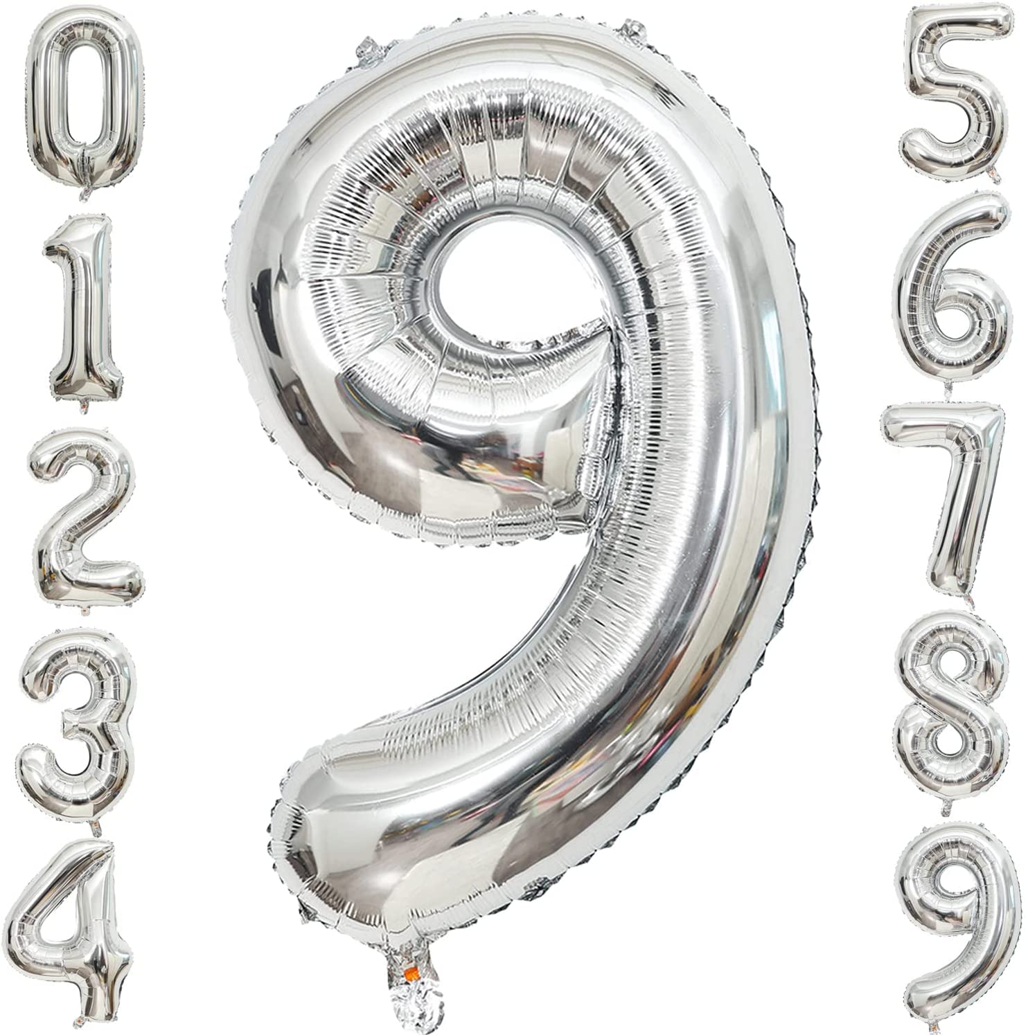 40インチ 数字バルーン シルバー 誕生日風船 数字9アルミ風船 誕生日 ハッピーバースデー 飾り付け ウェディング 記念日 (9, シルバー) の商品画像