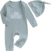 allshope Newborn Baby Boy Fall Outfit Romper Lil Bro Embroidery Long Sleeve Jumpsuit Bodysuit Infant Winter Clothes