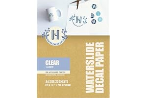 HAYES PAPER CO. Hayes Paper, Waterslide Decal Paper LASER CLEAR 20 Sheets Premium Water-Slide Transfer Transparent Printable Water Slide Decals A4 Size