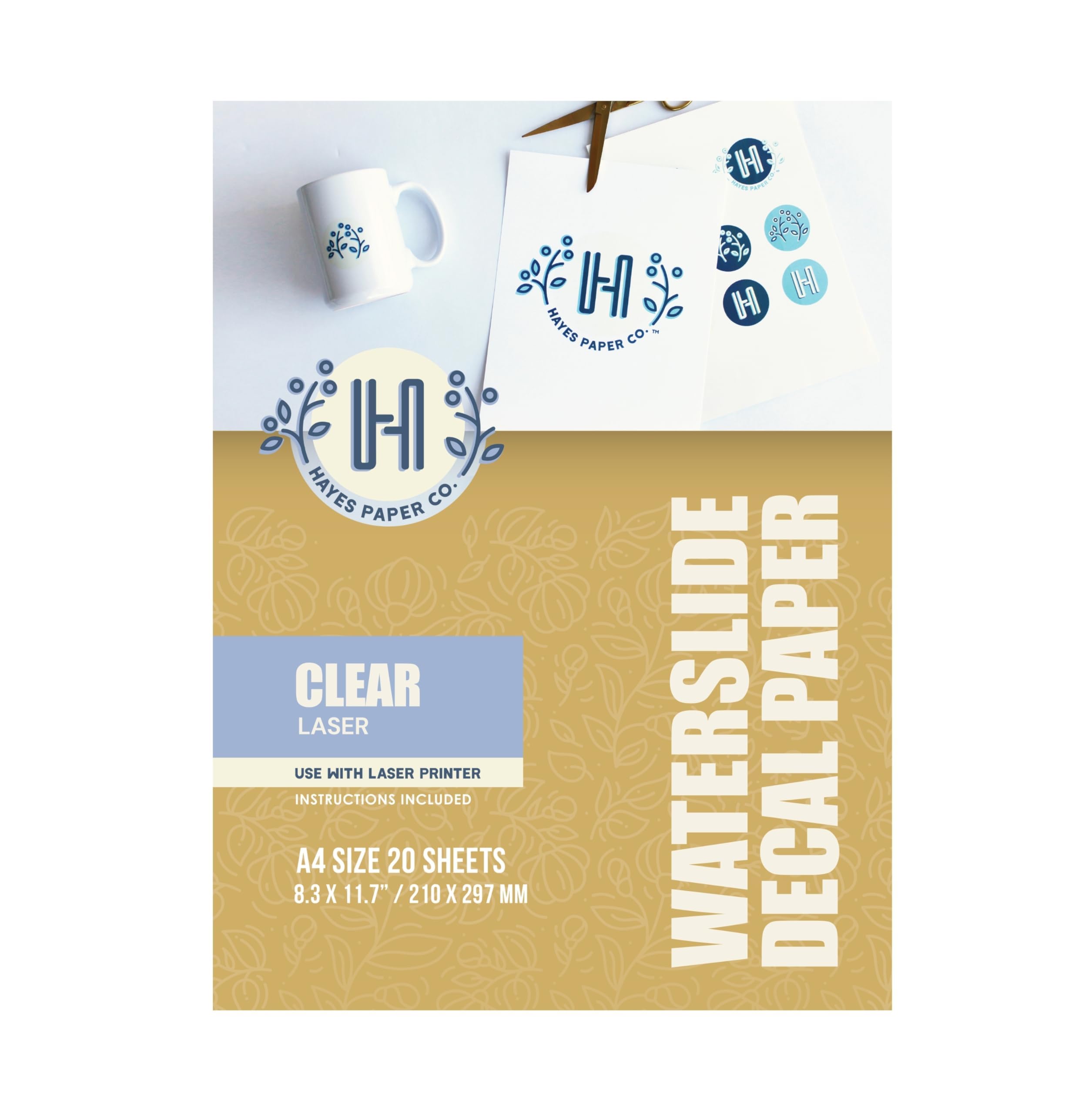 Hayes Paper, Waterslide Decal Paper Laser Clear 20 Sheets Premium Water-Slide Transfer Transparent Printable Water Slide Decals A4 Size