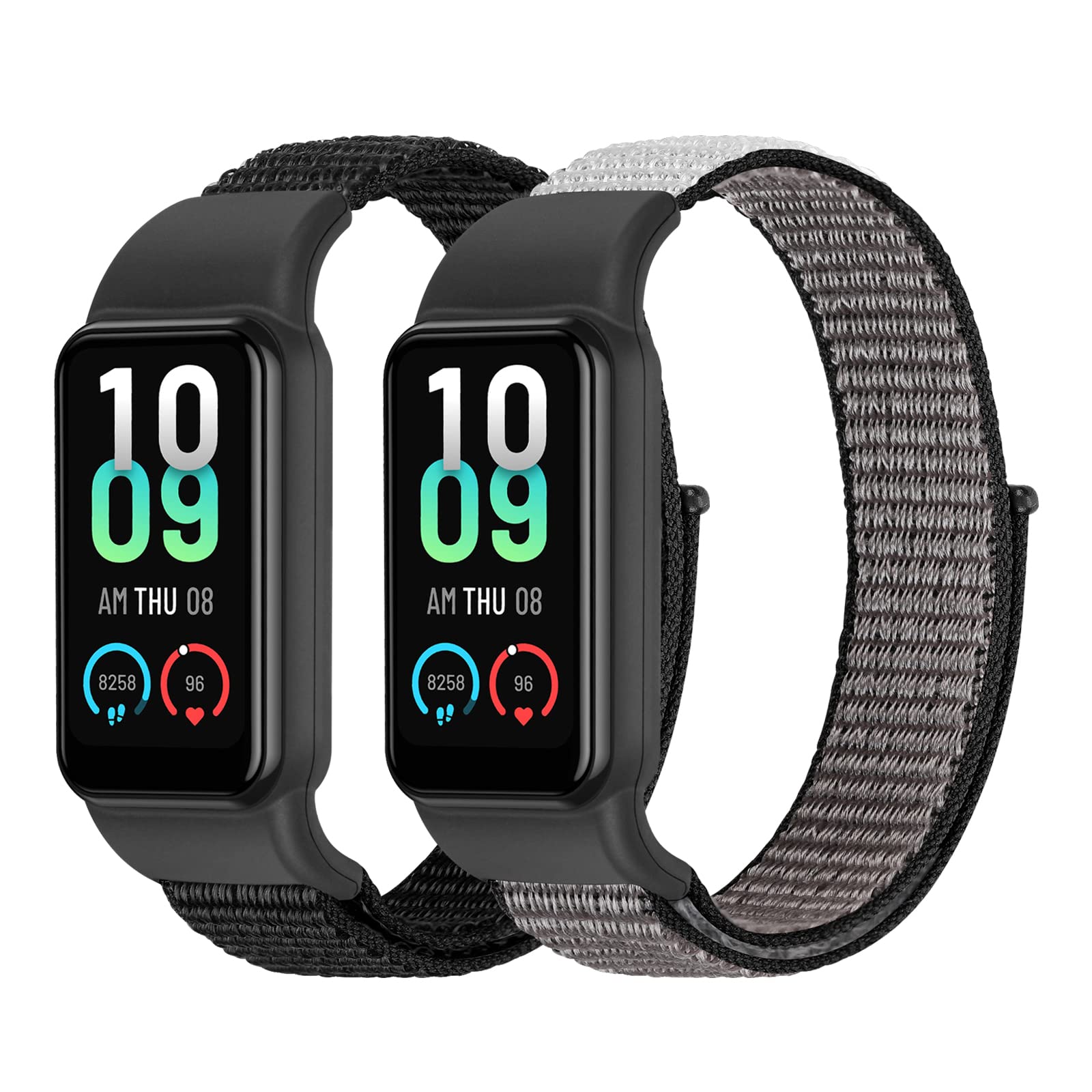 Tiptops Straps Compatible for Amazfit Band 7 Band, 2 Pack Breathable Comfortable Braided Adjustable Nylon Sport Solo Loop Replacement Wristband for Amazfit Band 7 for Women Men, DarkBlack+IronGray