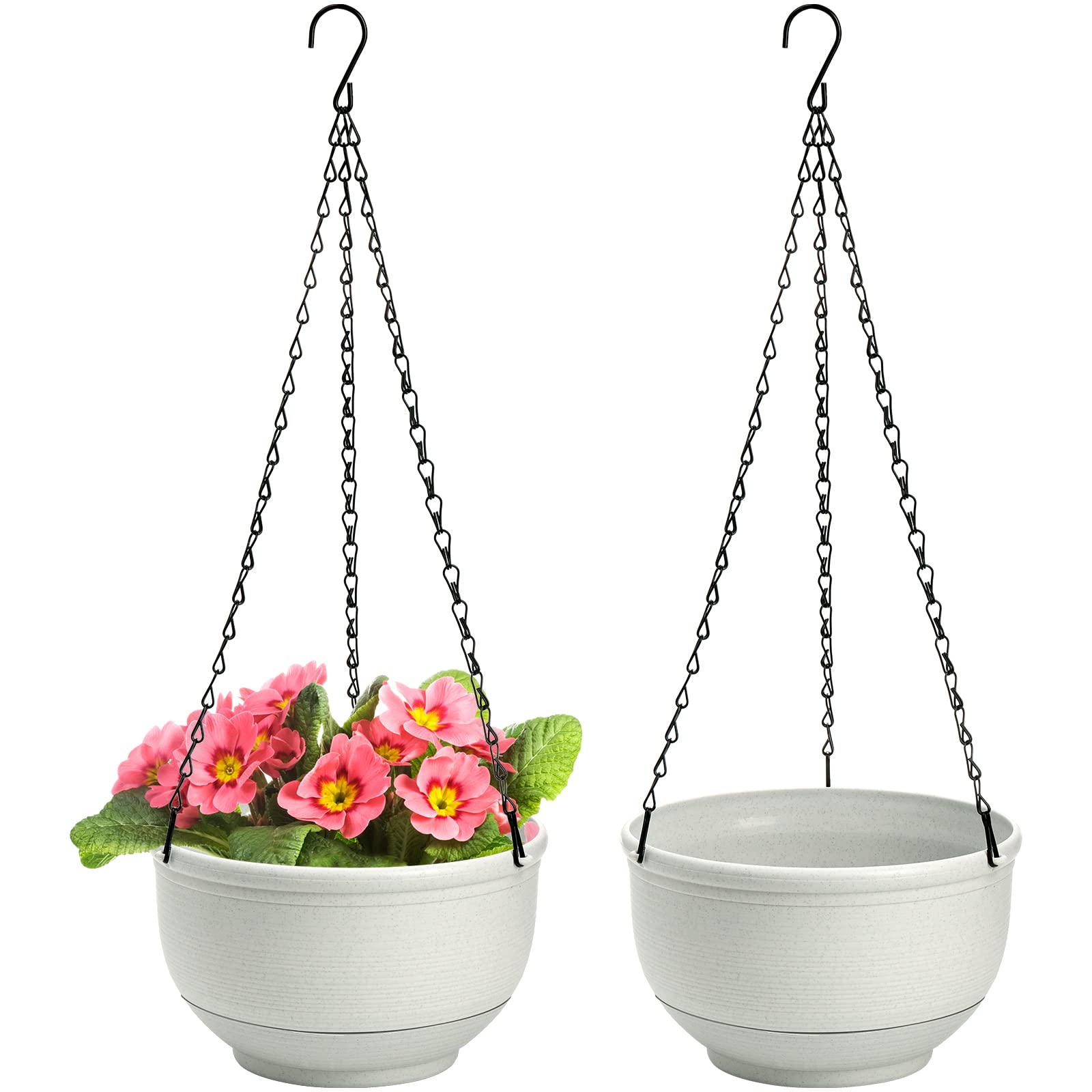 ZEAYEA Set of 2 Hanging Planter, 9 Inch Self Watering Hanging Flower Pot for Indoor Outdoor Plants, Plastic Plant Pot Container with Hanging Chain for Home Garden Decoration, White