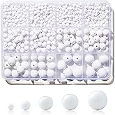 1200Pcs White Beads, Acrylic Pony Beads, 4/6/8/10/12mm Round White Bead for Bracelets, Spacer Pearl Beades, Craft Bead for Bracelet Necklace Jewelry Making