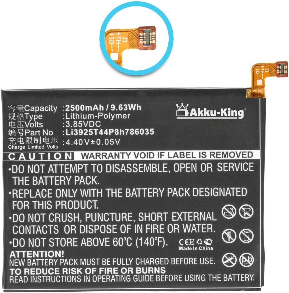 Akku King Battery For Zte Li3925t44p8h Li Polymer Amazon Co Uk Electronics