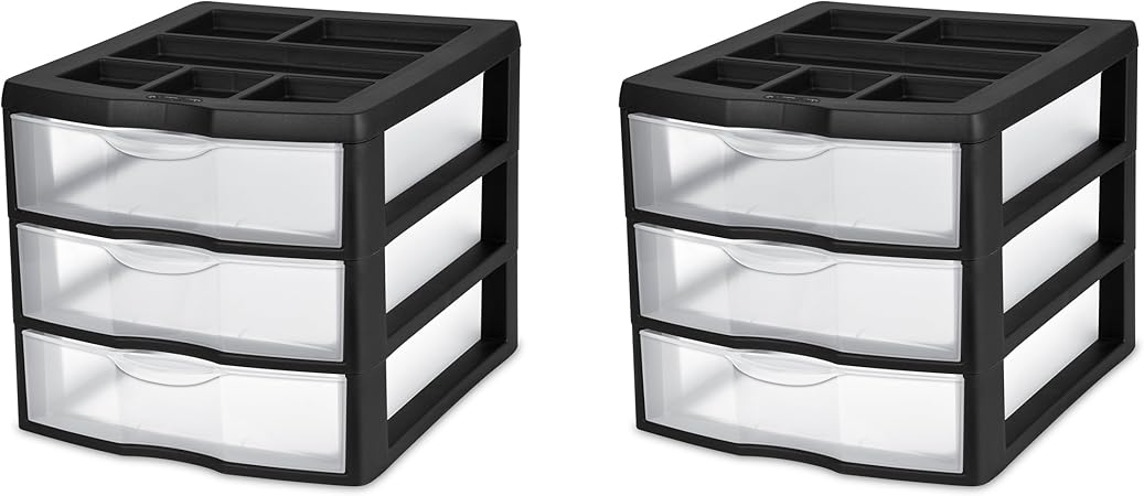 Amazon Com Sterilite 20439002 Medium 3 Drawer Desktop Unit Black