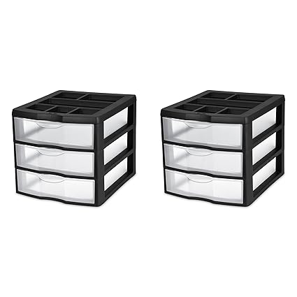 Sterilite 20439002 Medium 3 Drawer Desktop Unit Black With Clear