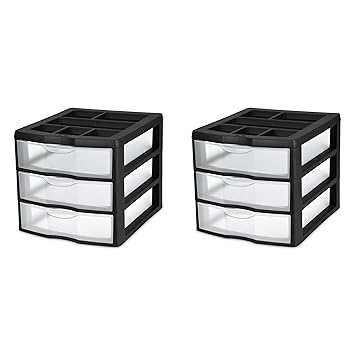 Sterilite 20439002 Medium 3 Drawer Desktop Unit Black With Clear