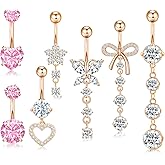 WINSENET 12/15/40Pcs Belly Button Rings 14G Belly Rings for Women CZ Dangle Curved Navel Barbell Body Piercing Jewelry with Gift Box