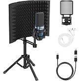 TONOR Studio Recording Microphone with Isolation Shield Set for PC, Laptop | Acoustic Foam Shield Bundle with Pop Filter &amp; Tripod Stand &amp; Earphone, Condenser PC Mic for Podcast, Home Studio, Smartphone