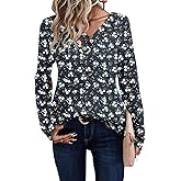 YSYOKOW Womens Long Sleeve Shirts Dressy Casual V Neck Tops Basic Loose Blouses Tunic