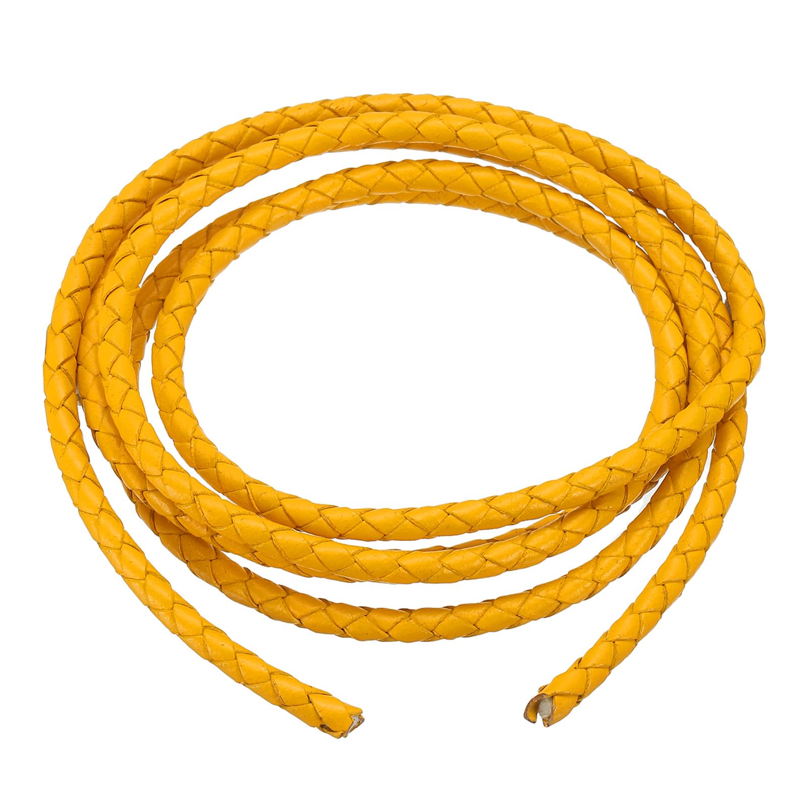 PATIKIL Round Braided Leather Cord, 4mm Round Braided Leather Cord Rope Folded for Crafts Jewelry Making Necklace Bracelets, Yellow (1.1 Yards)