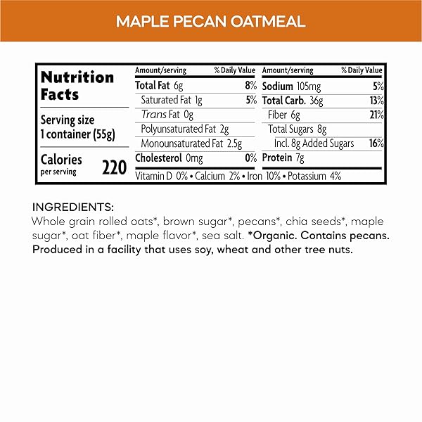 NATURE’S PATH ORGANIC MAPLE PECAN OATMEAL, 2 OZ (PACK OF 12), NON-GMO